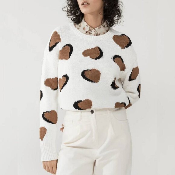 Luisa Cerano Cream Brown Animal Heart Print Pullover - Picture 1 of 11